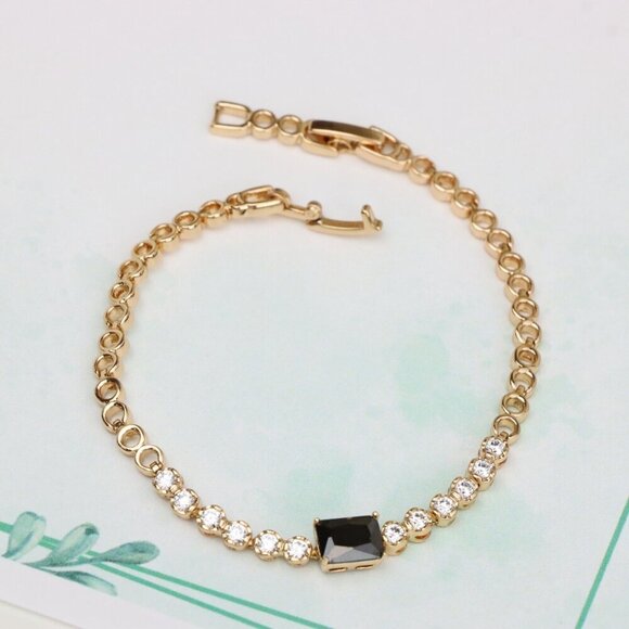 Gold Plated Yellow Bracelet with Black and White Stones, XPBL0630 - Picture 6 of 12